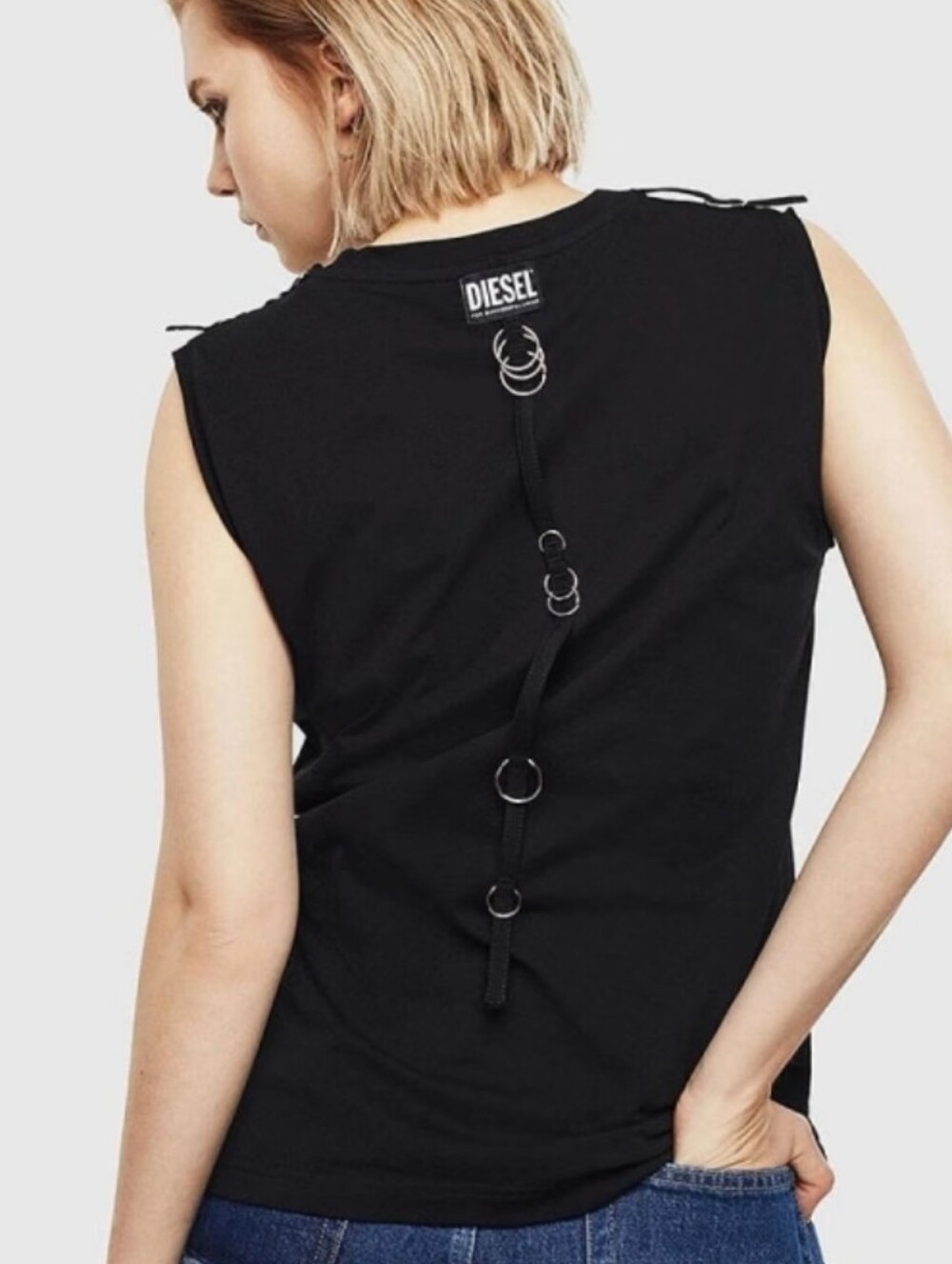 Diesel T-Leslee-A Canotta Black Ring Detail Sleeveless Top Size XS